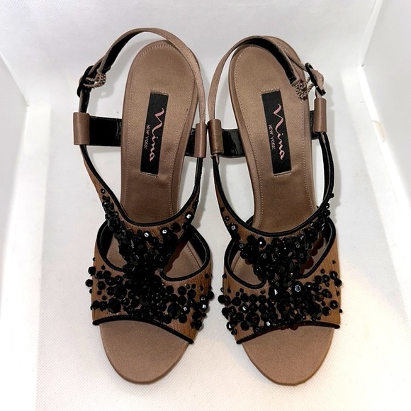 Nina Beaded Satin Leather Upper Slingback Heels Size 7 - NWOT - Picture 8 of 12